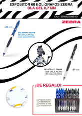 EXPOSITOR 60 BOLIGRAFO ZEBRA OLA GEL 0,7 MM | 60 UNIDADES | (ZEBRA PEN)